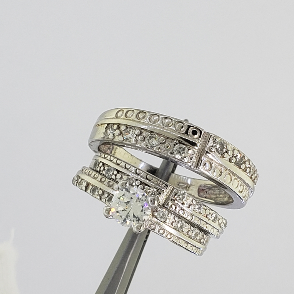 His & Hers 925 Sterling Silver Wedding Set With CZ
